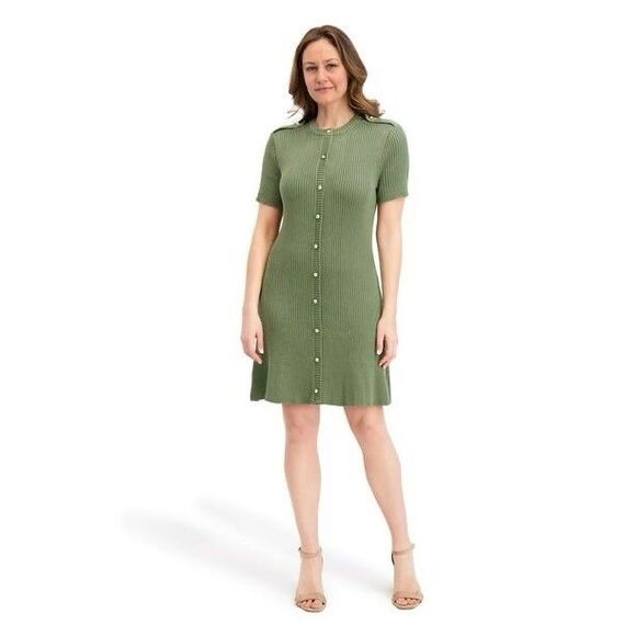French Connection Women's Button-Up Mini Sweater Dress Green Size Medium - Picture 10 of 12
